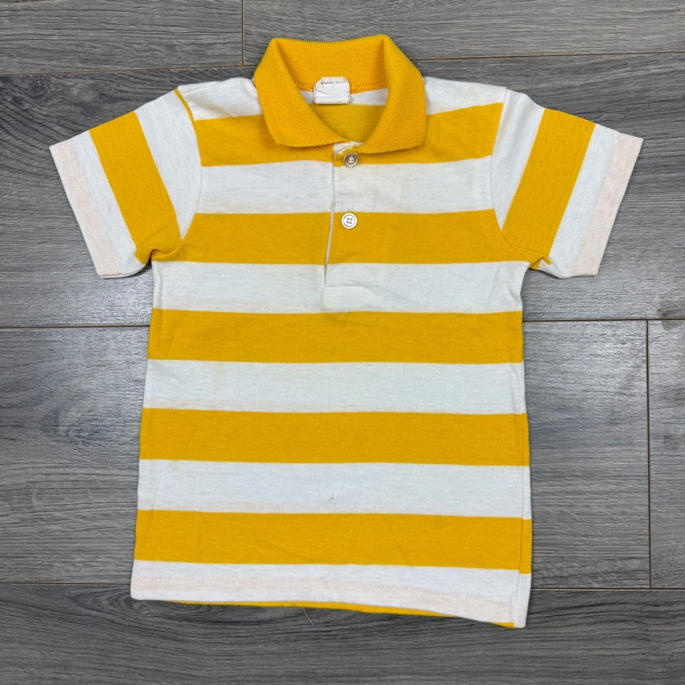 Vintage Kids Polo Shirt Size 7 Yellow White Stripe Greenfield Junction‎ Tee